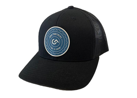 Snapback Hat - Black with Blue Patch